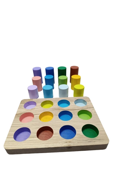 Sekk O Eğitici Ahşap Oyuncak Zihin Geliştirici Boyalı Renk Çeşitli Bul Tak Tablalı Silindir. Oyuncak - 3