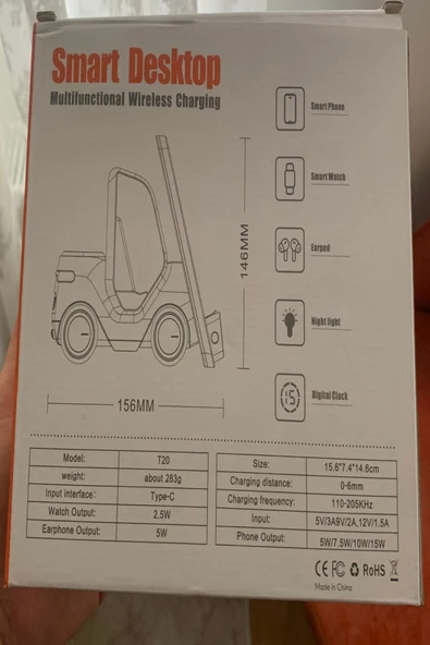 ULTRATEKNO T20 15W Dijital Saatli Forklift Şekli 5in1 Masaüstü Kablosuz Magsafe Şarj Standı - 8