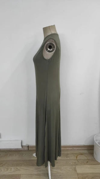 Kadın Sıfır Kollu Bisiklet Yaka Viskon Elbise - Resim 7