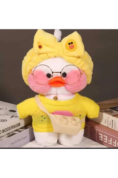 Sekk O Beyaz Lalafanfan Peluş Ördek Sarı konbin  30 Cm ( Ürün Görselde Gördüğünüz Gibi Gönderiliyor