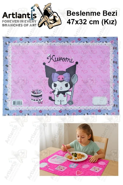 Beslenme Bezi Kız Modeli Yıkanabilir 32x47 cm 1 Adet Beslenme Örtüsü Okul Öncesi Kreş Anasınıfı İlkokul İçin İdeal - 3