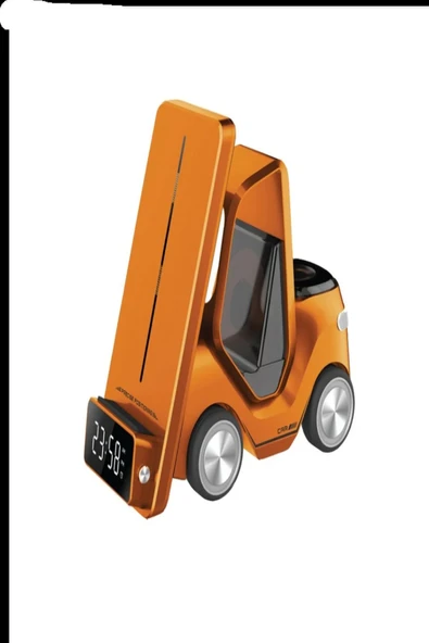 ULTRATEKNO T20 15W Dijital Saatli Forklift Şekli 5in1 Masaüstü Kablosuz Magsafe Şarj Standı - Resim 6