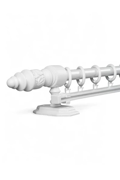 Twins Decorative Modern Demonte Başlıklı Beyaz Tek Raylı Ahşap Rustik Perde Askısı - 100 CM ürün görseli 1