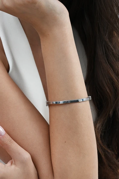 925 ayar Gümüş çivi deseni bilezik SGTL13039RODAJ - Resim 3