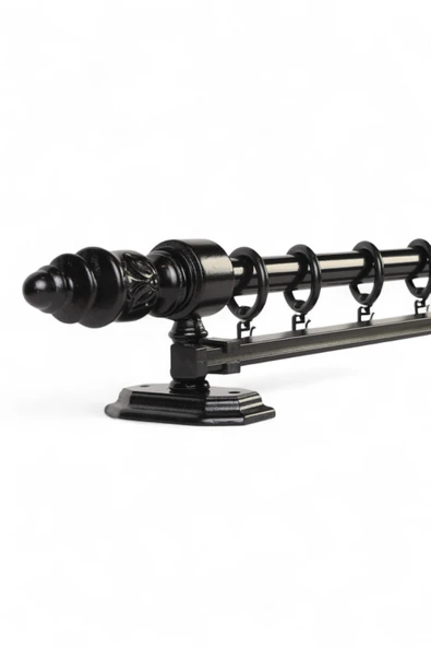 Twins Decorative Modern Demonte Başlıklı Siyah Tek Raylı Ahşap Rustik Perde Askısı - 150 CM ürün görseli 1