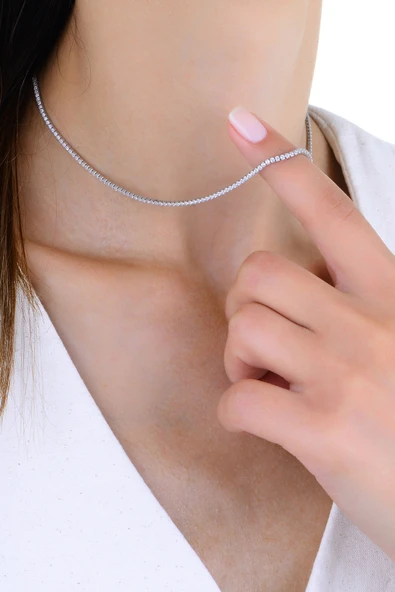 Gümüş beyaz altın rodajlı pırlanta modeli zirkon taşlı su yolu kolye SGTL12954RODAJ - Resim 2