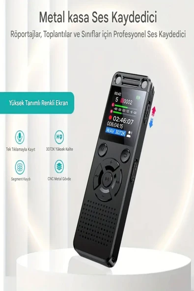 ULTRATEKNO HS-32 Profesyonel Metal Ses Kayıt Cihazı 96GB Çift Hoparlör, Kristal Mikrofon, Gürültü Azaltma - Resim 2