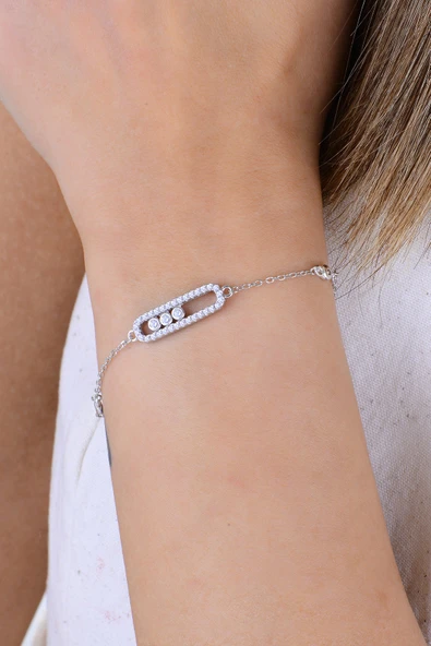 Gümüş rodyumlu hareketli zirkon taşlı umut ışığı kapsül bileklik SGTL12932RODAJ - Resim 3