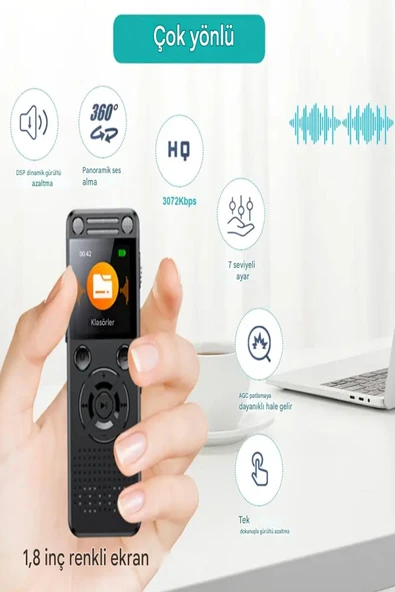 ULTRATEKNO HS32 75 Saat Kesintisiz Kayıt Ses Kayıt Cihazı1 Çift Mikrofonlu 96 GB Ev Işyeri Dinleme1 Cihazı - Resim 3