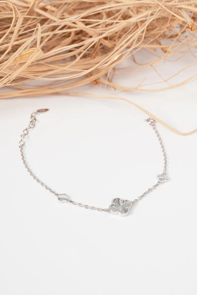 925 ayar gümüş rodyumlu lazer işlemeli sonsuz şans yonca bileklik SGTL13064RODAJ - Resim 4