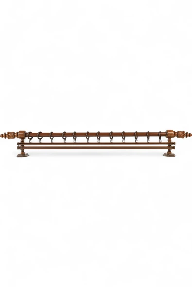 Twins Decorative Modern Demonte Başlıklı Ceviz Çift Raylı Ahşap Rustik Perde Askısı - 300 CM - Resim 2