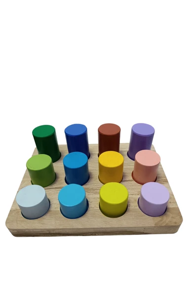 Sekk O Eğitici Ahşap Oyuncak Zihin Geliştirici Boyalı Renk Çeşitli Bul Tak Tablalı Silindir. Oyuncak - 4