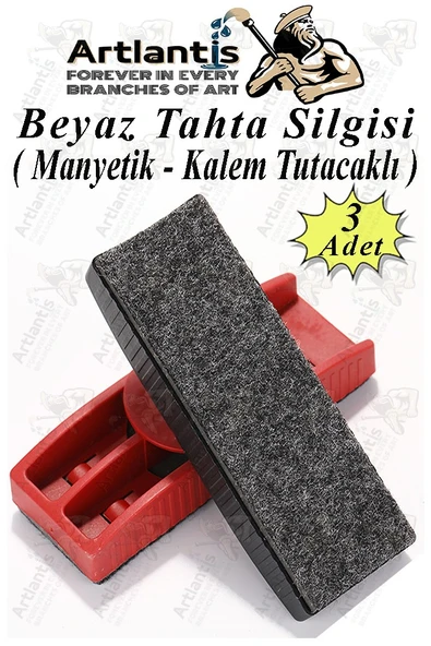 Yazı Tahta Silgisi Plastik Mıknatıslı 3 Adet Beyaz Yazı Tahtası Silgisi Manyetik Kaliteli Keçe Uçlu Silgi Okul Sınıf