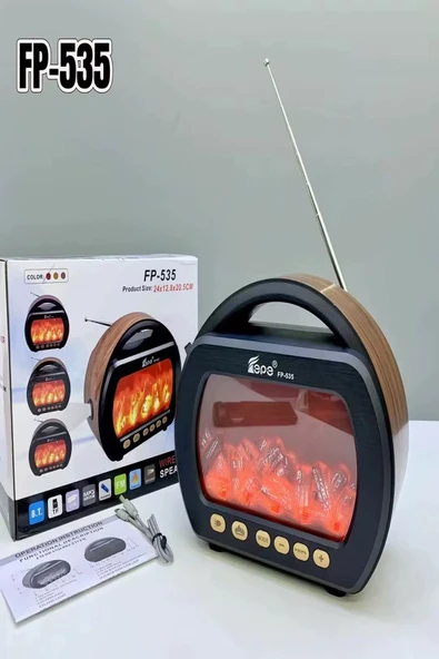 ULTRATEKNO FP-535 El Fenerli Büyük Boy Bluetooth Hoparlör Ahşap Şömine Görünümlü Nostaljik FM Radyo - 6