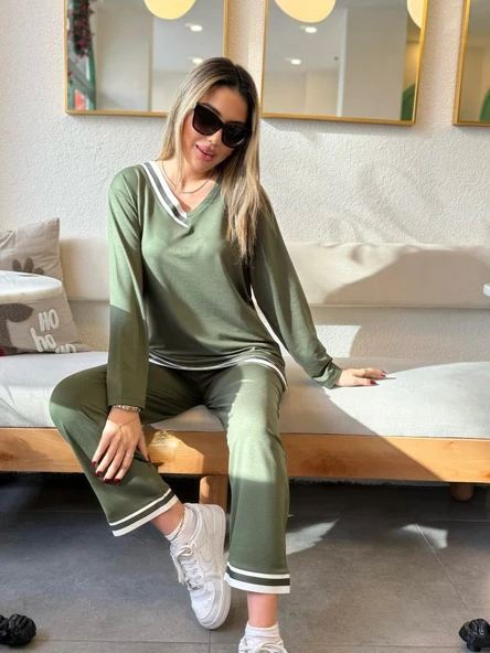 Kadın Uzun Kollu Ribana Detay Viskon Iki Iplik Ikili Takım - Resim 3