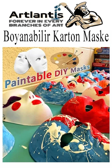 Maske Boyama 1 Adet Boyanabilir Karton Maske Lastikli İnsan Yüzü Suratı Yerli Üretim Okul Sınıf Etkinlikleri Hobi - 5