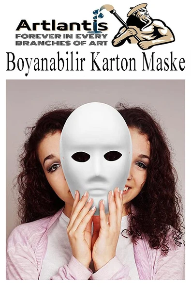 Maske Boyama 1 Paket Boyanabilir Karton Maske Lastikli İnsan Yüzü Suratı Yerli Üretim Fırça Akrilik Boya 6 Renk - Resim 4