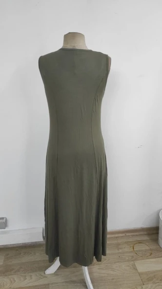 Kadın Sıfır Kollu Bisiklet Yaka Viskon Elbise - Resim 8