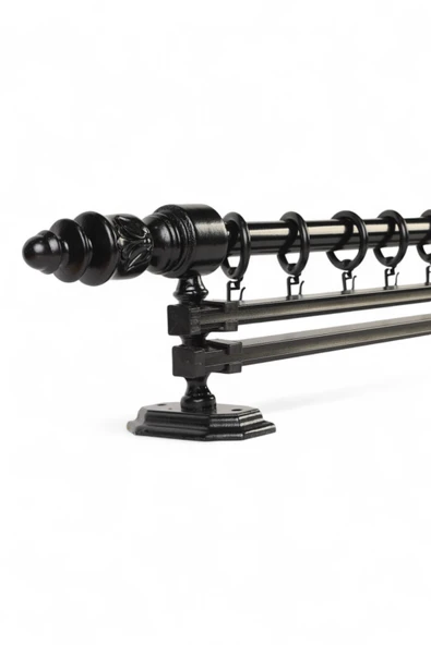 Twins Decorative Modern Demonte Başlıklı Siyah Çift Raylı Ahşap Rustik Perde Askısı - 125 CM ürün görseli 1