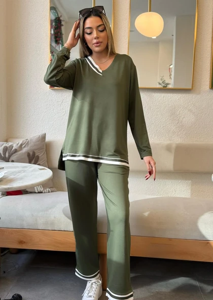 Kadın Uzun Kollu Ribana Detay Viskon Iki Iplik Ikili Takım - Resim 5