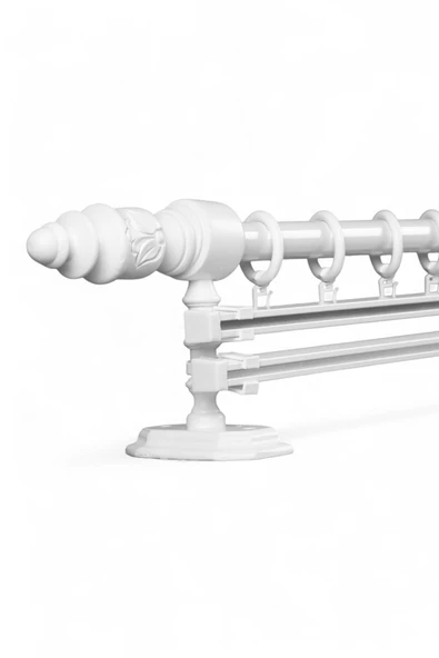 Twins Decorative Modern Demonte Başlıklı Beyaz Çift Raylı Ahşap Rustik Perde Askısı - 300 CM ürün görseli 1