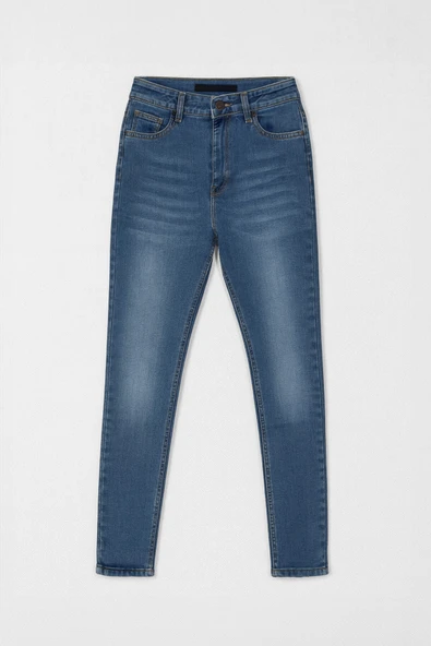 Kadın Yüksek Bel Skinny Fit Dar Paça Mavi Jean Pantolon - 2