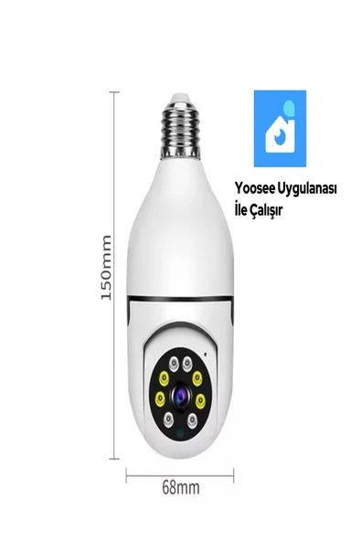 BAYINDIRELEKTRONİK 1080P FHD Ampul Kamera Balık Gözü Lens 360° Panoramik Balıkgözü Ampul Kamera + 64GB Hafıza Kart - Resim 2