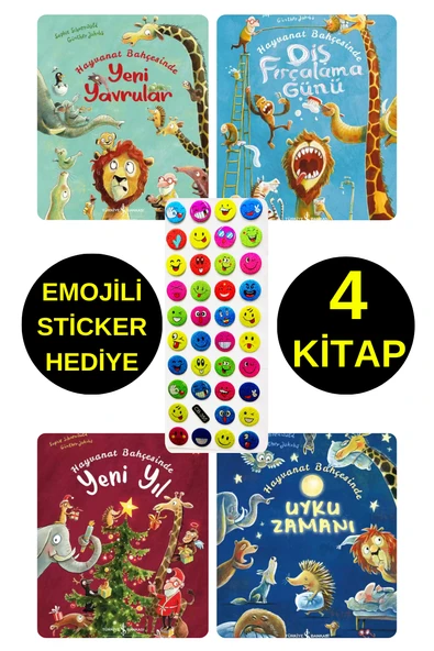 EMOJİLİ  STİCKER HEDİYE - OKUL ÖNCESİ RESİMLİ KİTAPLAR  - HAYVANAT BAHÇESİNDE SERİSİ 4 KİTAP ürün görseli