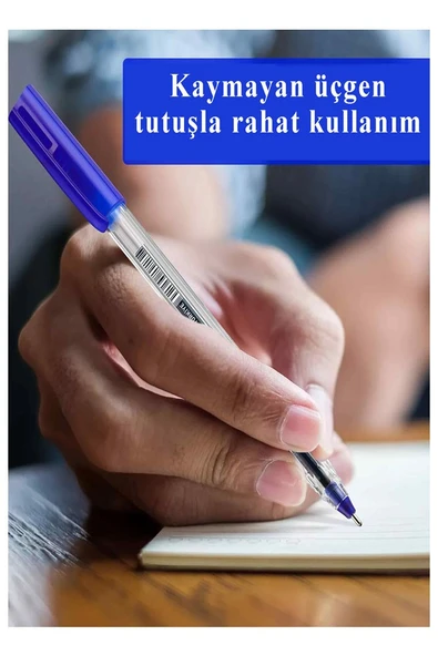 Siyah Tükenmez Kalem 2021 1.0mm 2 Adet Pensan Şeffaf Üçgen Gövde Plastik Kapaklı Tükenmez Kalem Büro Ofis - 2