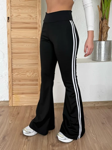 Kadın Yüksek Bel şerit Detaylı Ispanyol Paçalı Dalgıç Pantolon - Resim 2