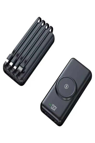 ULTRATEKNO 10000 mAh Powerbank | Kablosuz Şarj | 3’ü 1 Arada Kablo | LED Gösterge | Type-C / Micro / iOS Uyumlu - 5