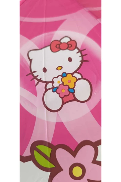 Elioure Kız Çocuk Pembe Hello Kity Şemsiyesi Çok Canlı Baskılı Şemsiye - 3