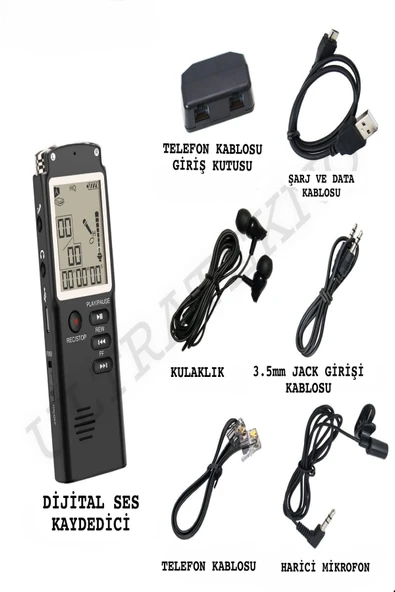 ULTRATEKNO Çift Mikrofonlu 32 GB Dijital Ses Kayıt Cihazı Led Ekranlı Çift Hoparlörlü KB40 Dinleme1 Cihazı - 8