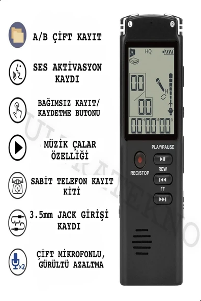 ULTRATEKNO PKB40 Ses Kayıt Cihazı Çift Mikrofonlu Mikrofonlu 32 Gb Ev Işyeri Dinleme1 Cihazı - 3