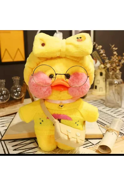Sekk O Beyaz Lalafanfan Peluş Ördek Sarı konbin  30 Cm ( Ürün Görselde Gördüğünüz Gibi Gönderiliyor - 6