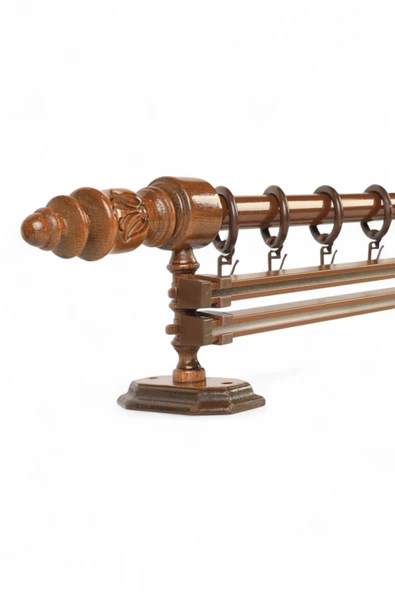 Twins Decorative Modern Demonte Başlıklı Ceviz Çift Raylı Ahşap Rustik Perde Askısı - 275 CM ürün görseli