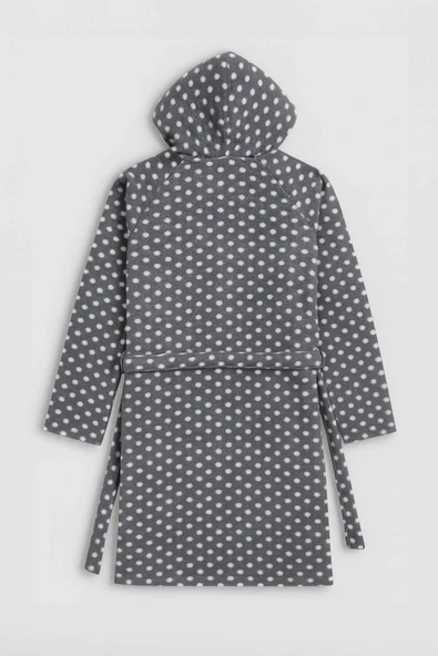 Kadın Kapüşonlu Puantiyeli Polar Sabahlık - 2