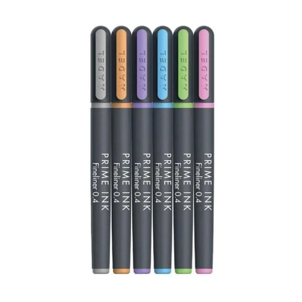 Adel Prime Ink İnce Uçlu Fineliner Kalem Metal Uç Pastel Renkler 0.4 mm 6 lı - Resim 2