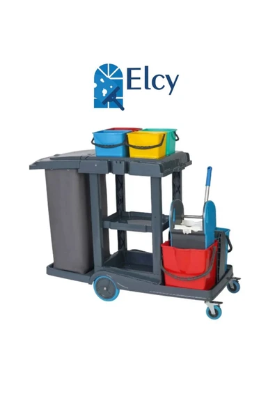 ELCY Temizlik Kat Arabası Çift Kovalı ÖZEL Çöp Kovalı Dört Kovalı Brandalı