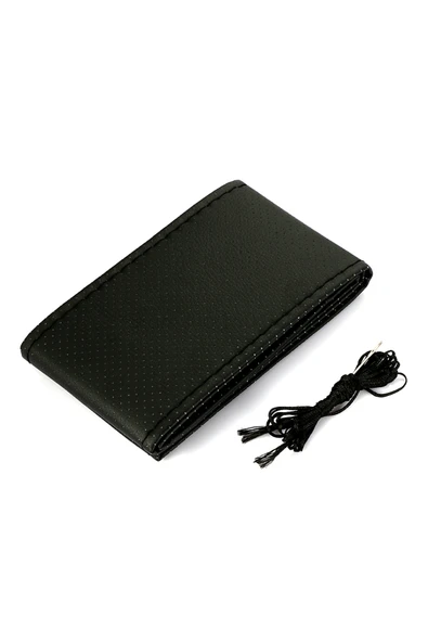 Deri Oto Direksiyon Kılıfı Dikişli Siyah - Resim 2