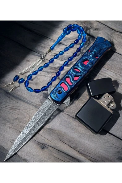 VAS.QUE Dragon Damasgus İşlemeli Çelik Çakı - Resim 2