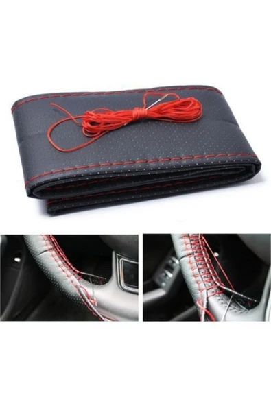 Kırmızı Dikişli Deri Dikme Direksiyon Kılıfı - 3