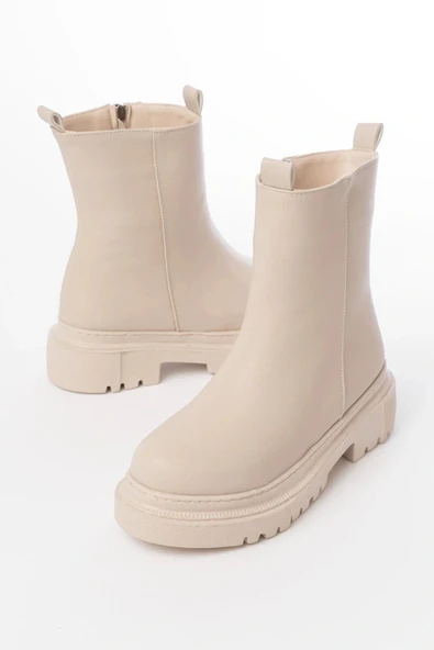 812-2012 Bej Luna Fermuarlı Günlük Kadın Bot - Resim 4