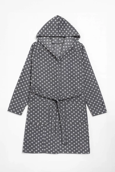 Kadın Kapüşonlu Puantiyeli Polar Sabahlık