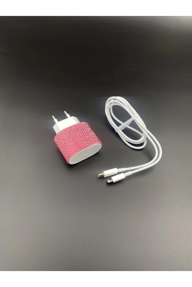 Pembe Taşlı Iphone Type-C 20W Hızlı Şarj + Kablo Hediyeli