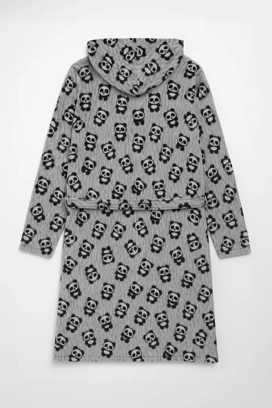 Kadın Kapüşonlu Panda Desenli Sabahlık - Resim 3