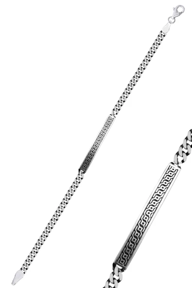 925 Ayar gümüş oksitli desenli erkek bileklik künye SGTL13112RODAJ ürün görseli