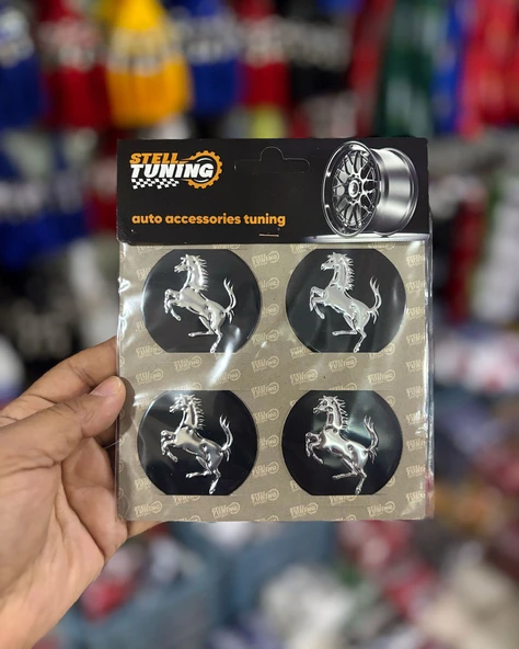 Universal Araç Uyumlu, Ferrari Jant Göbeği Arması, Sticker 4'lü Set 60mm - Resim 5