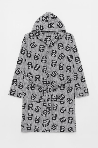 Kadın Kapüşonlu Panda Desenli Sabahlık - Resim 2