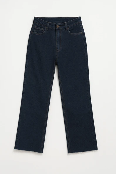 Kadın Yüksek Bel Geniş Kesim Bol Paça Lacivert Jean Pantolon - 2